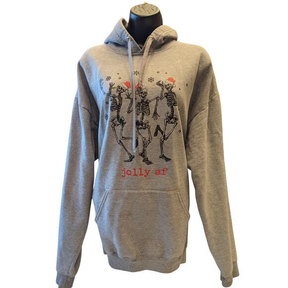 Athletic Works Jolly AF Skeletons Hoodie Mens XL Funny Christmas Sweatshirt Gray - Picture 13 of 16